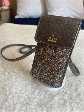 kate spade silver Glitter Crossbody Phone bag with Strap